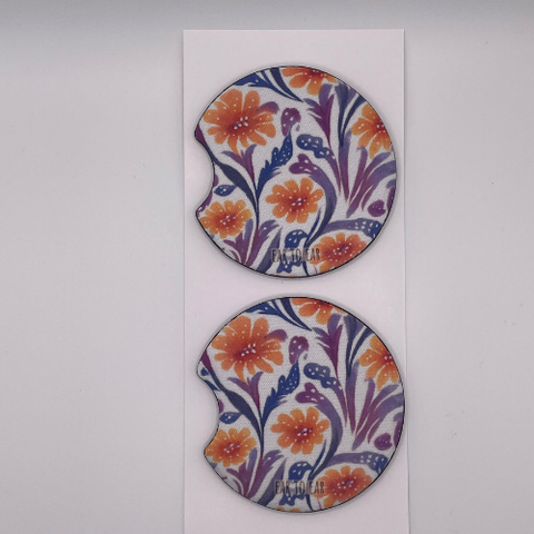 Orange Flowers Car Coasters